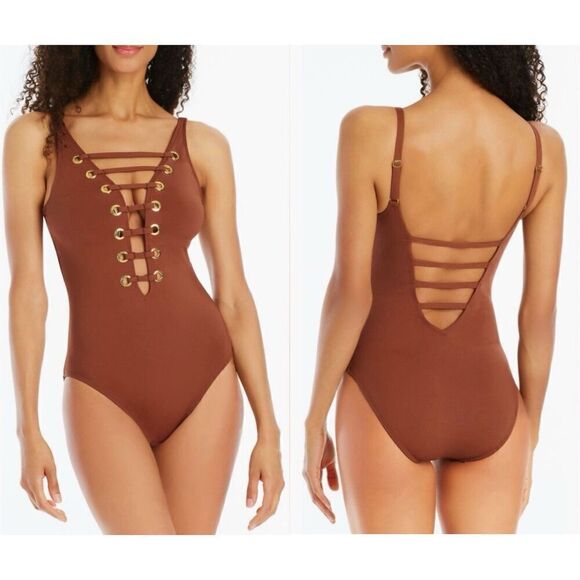 Bleu by Rod Beattie The Limited Edition Hole In One Swimsuit 4 Brown - Picture 1 of 10